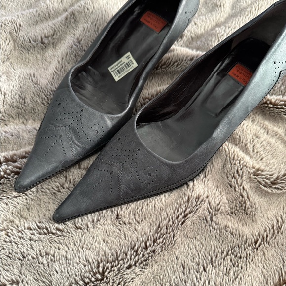 Elegant Goffredo Fantini Black Leather Heels - Picture 1 of 6